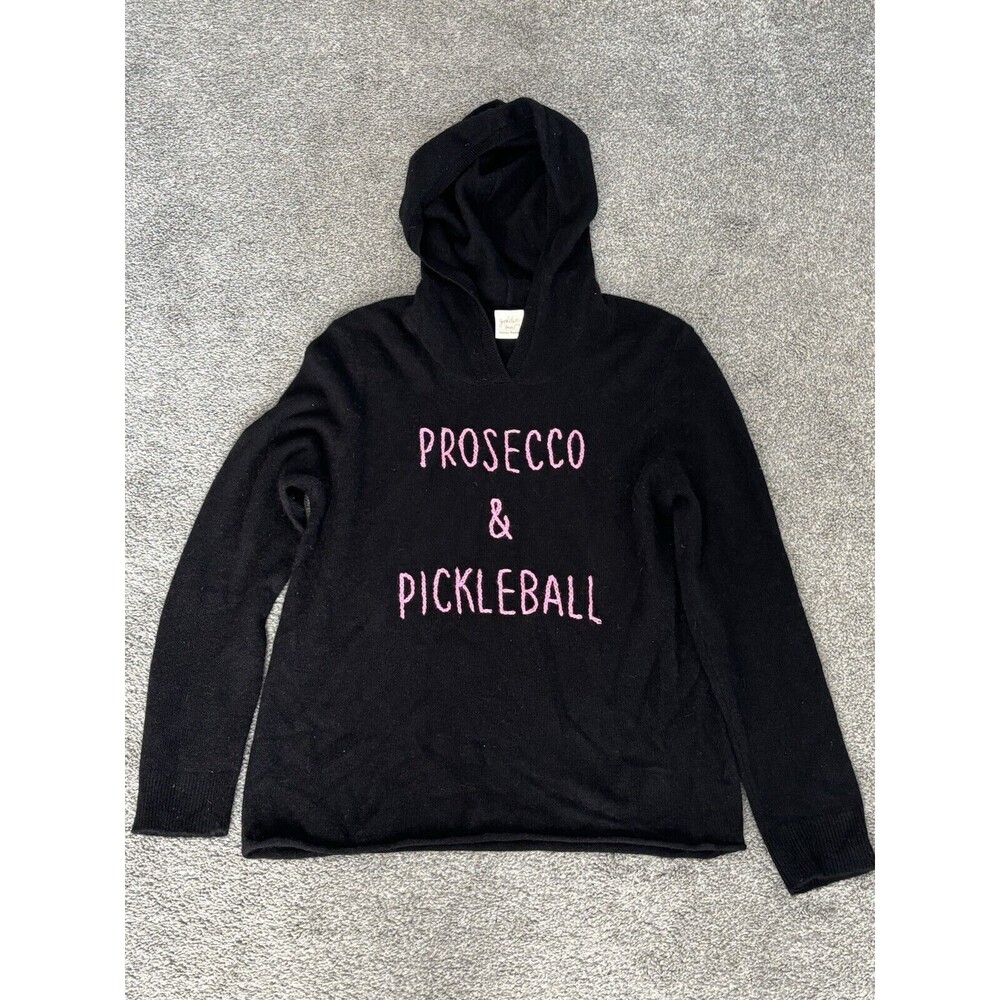 Golden Sun 100% Cashmere Hoodie Sweater Prosecco And Pickleball Size S/M Black‎
